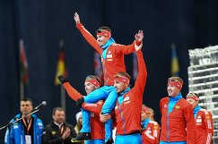 Российские спортсмены Дмитрий Малышко, Евгений Устюгов, Антон Шипулин и Алексей Волков (слева направо)