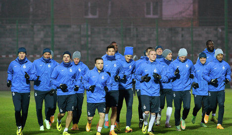 Игроки "Динамо" на тренировке перед матчем группового этапа лиги Европы.